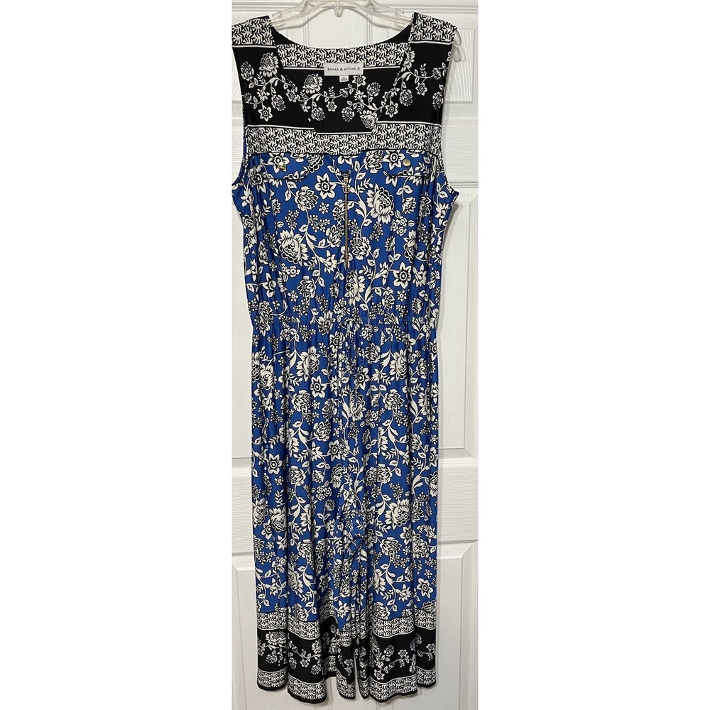 Emma &‎ Michele Jumpsuit Woman's Sz XL Blue Black Floral One Piece Elastic Waist